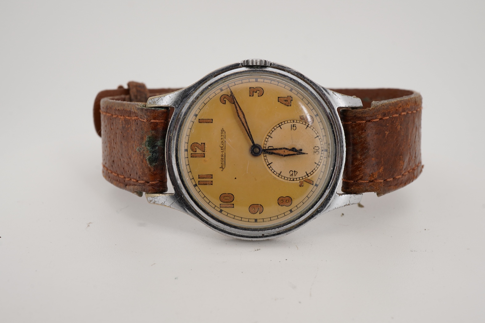 A gentleman's mid 20th century nickel plated brass Jaeger LeCoultre manual wind wrist watch